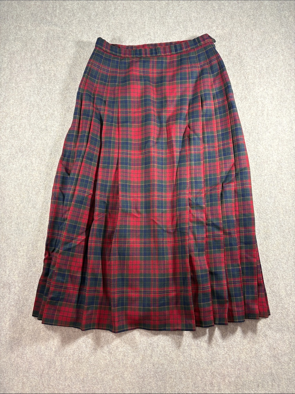 Vintage Pendleton Pleated Wool Plaid Tartan Midi Skirt Red Green 8 Petite EUC